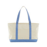 Custom Medium Tote - Coated canvas natural with gingham blue trim