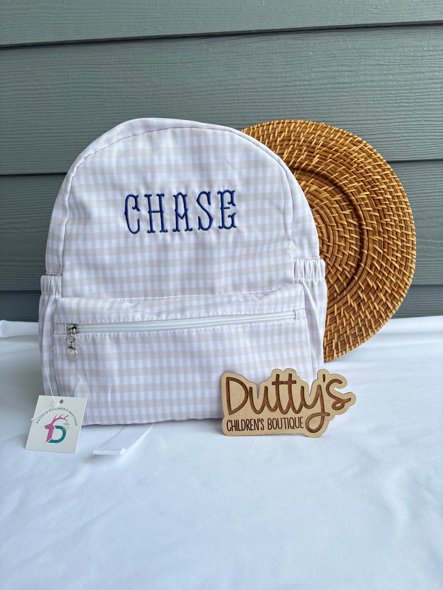 Custom Nylon Toddler Tan Gingham Bookbag
