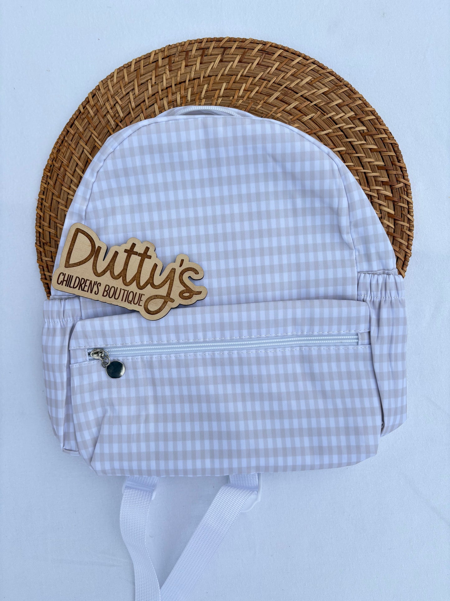 Custom Nylon Toddler Tan Gingham Bookbag