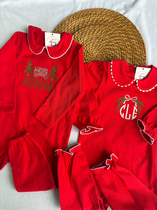 Girls Red Scalloped Romper