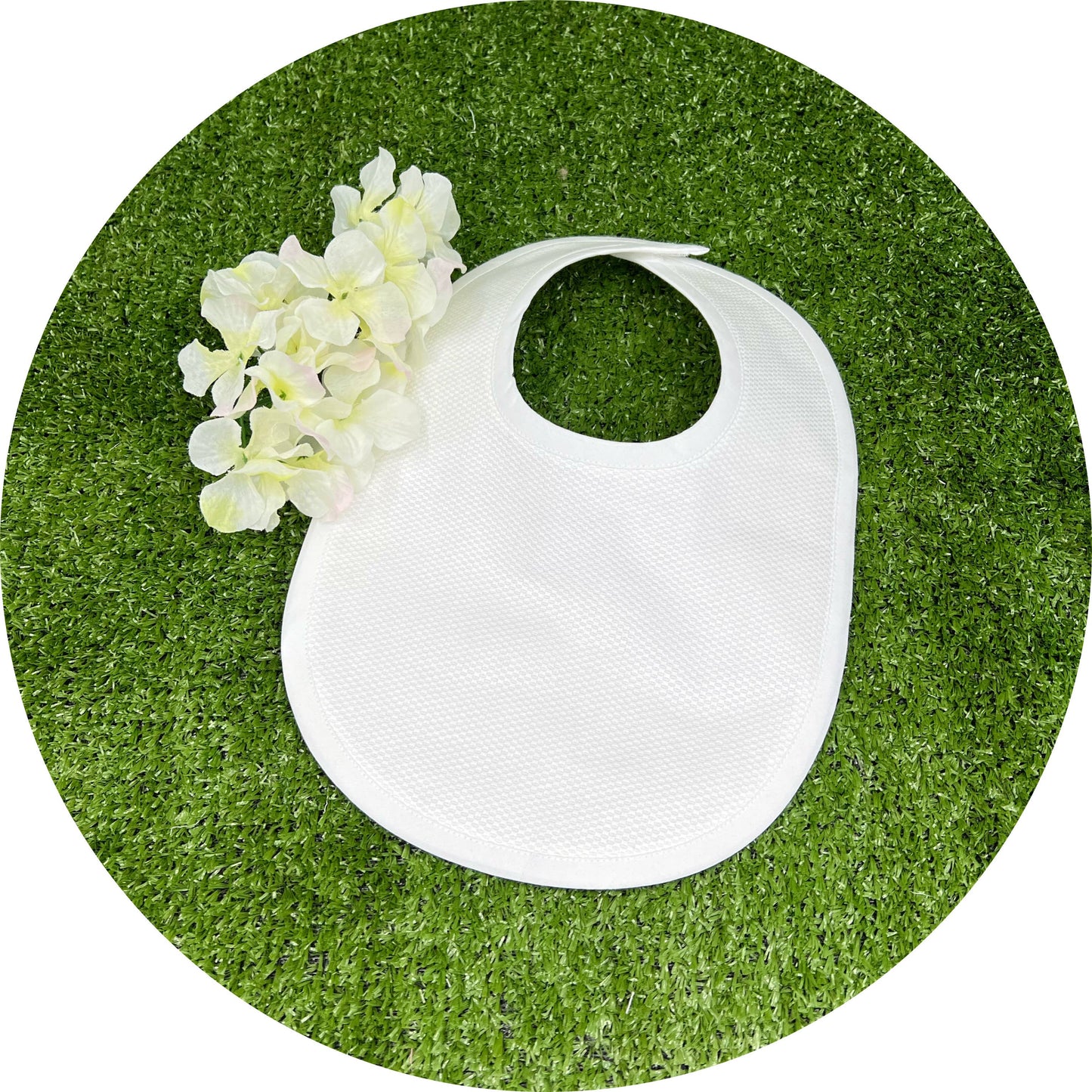Custom White Cotton Pique Baby Bib with Plain Trim