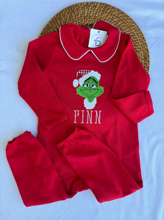 Boys Red Piping Collard Romper