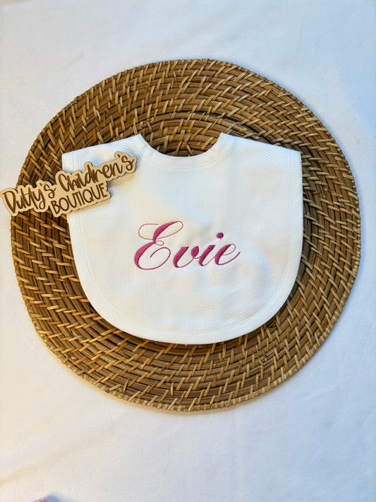 Custom White Cotton Pique Baby Bib with Plain Trim