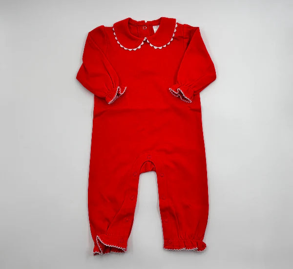 Girls Red Scalloped Romper