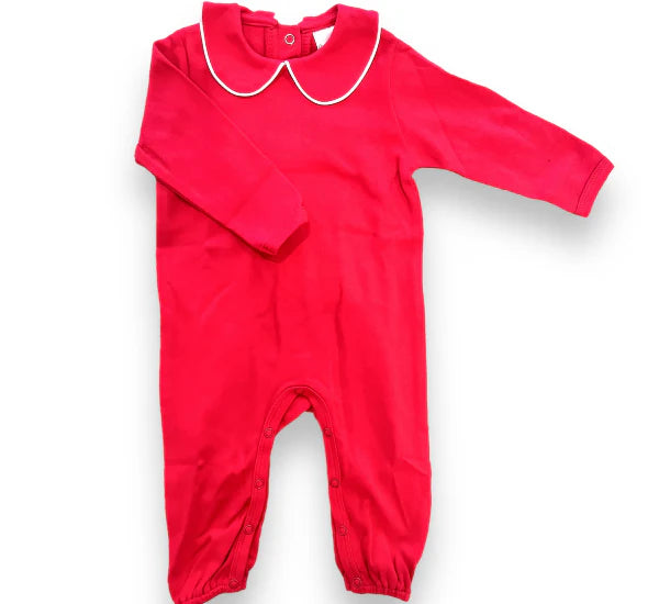 Boys Red Piping Collard Romper