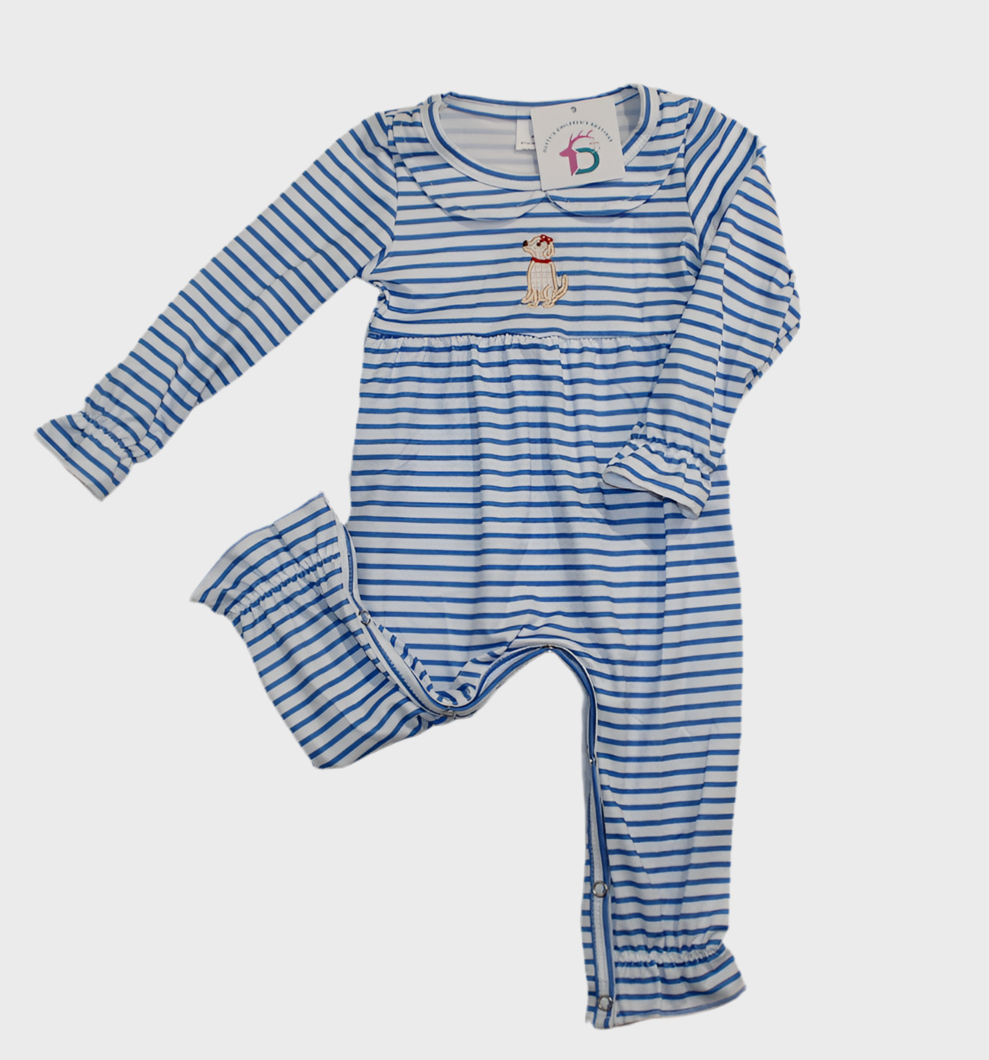 Puppy Stripe Play Romper - Girls