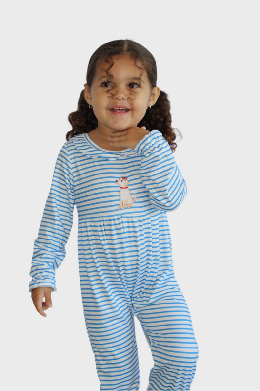 Puppy Stripe Play Romper - Girls