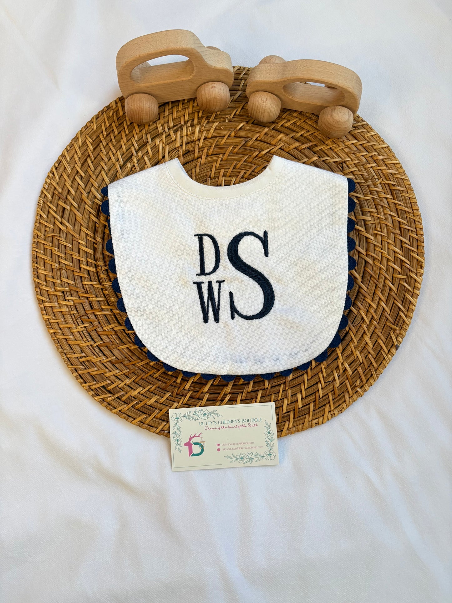 Custom Blue Trim Baby Bib