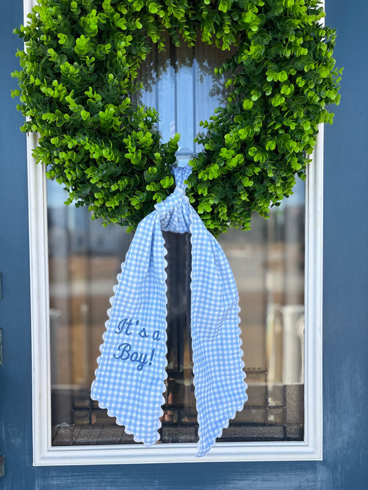 Blue Gingham RicRac Wreath Sash
