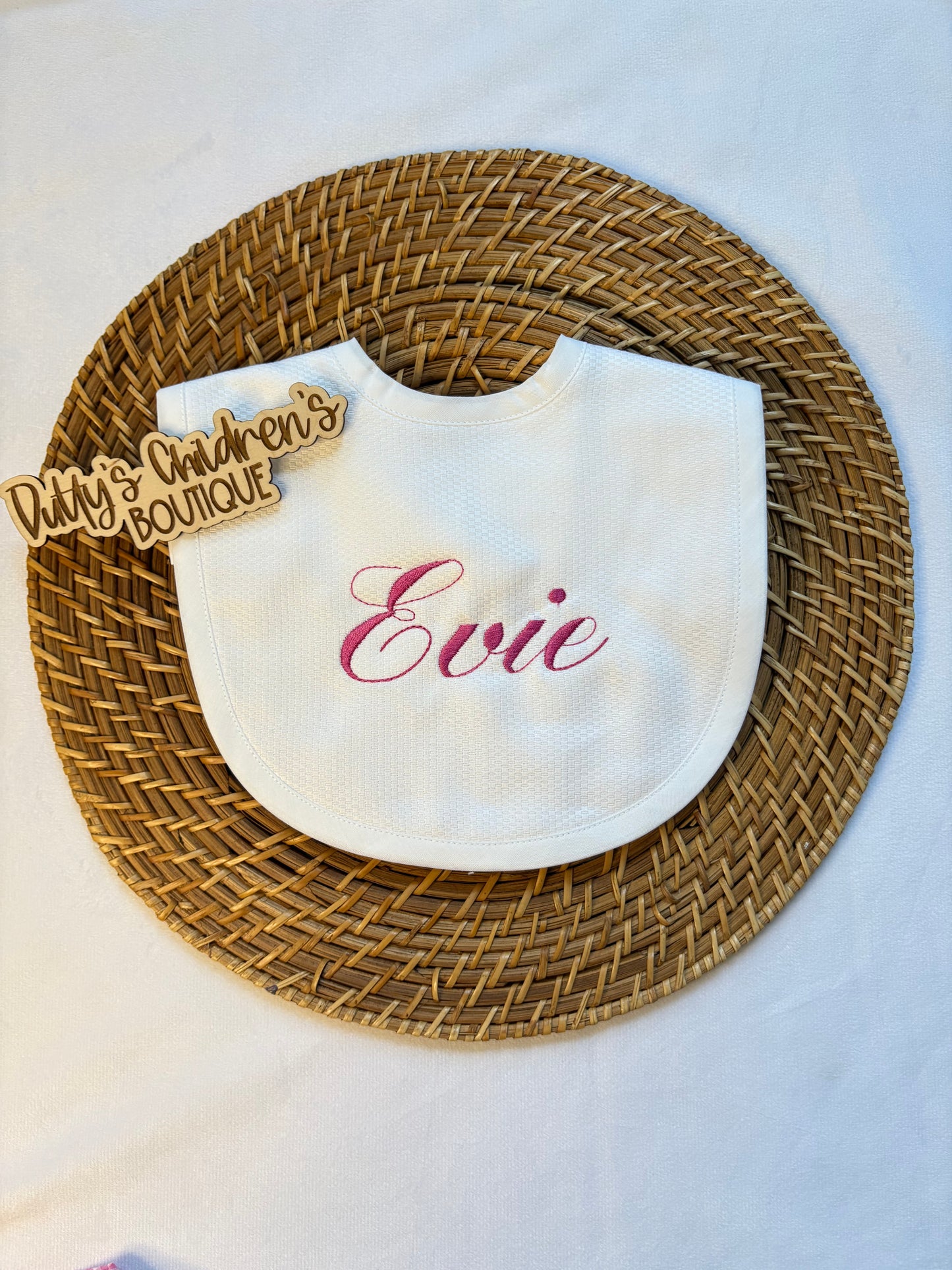 Custom White Cotton Pique Baby Bib with Plain Trim