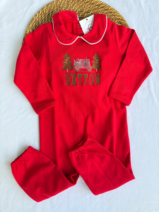 Boys Red Piping Collard Romper
