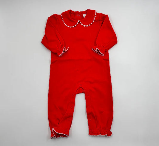 Girls Red Scalloped Romper