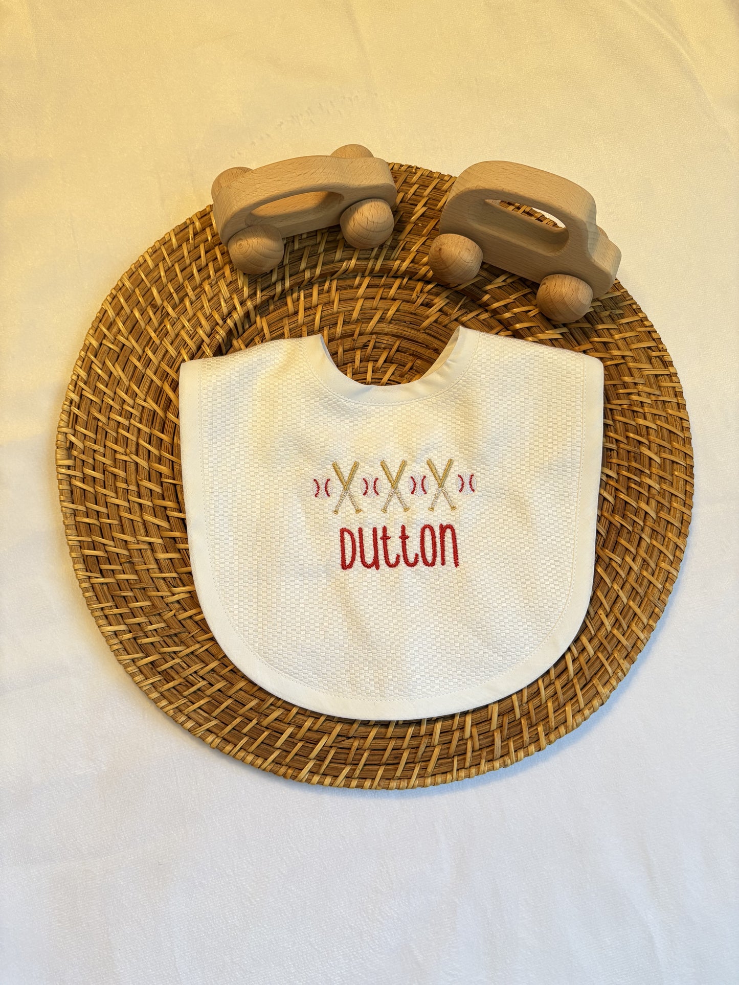 Custom White Cotton Pique Baby Bib with Plain Trim