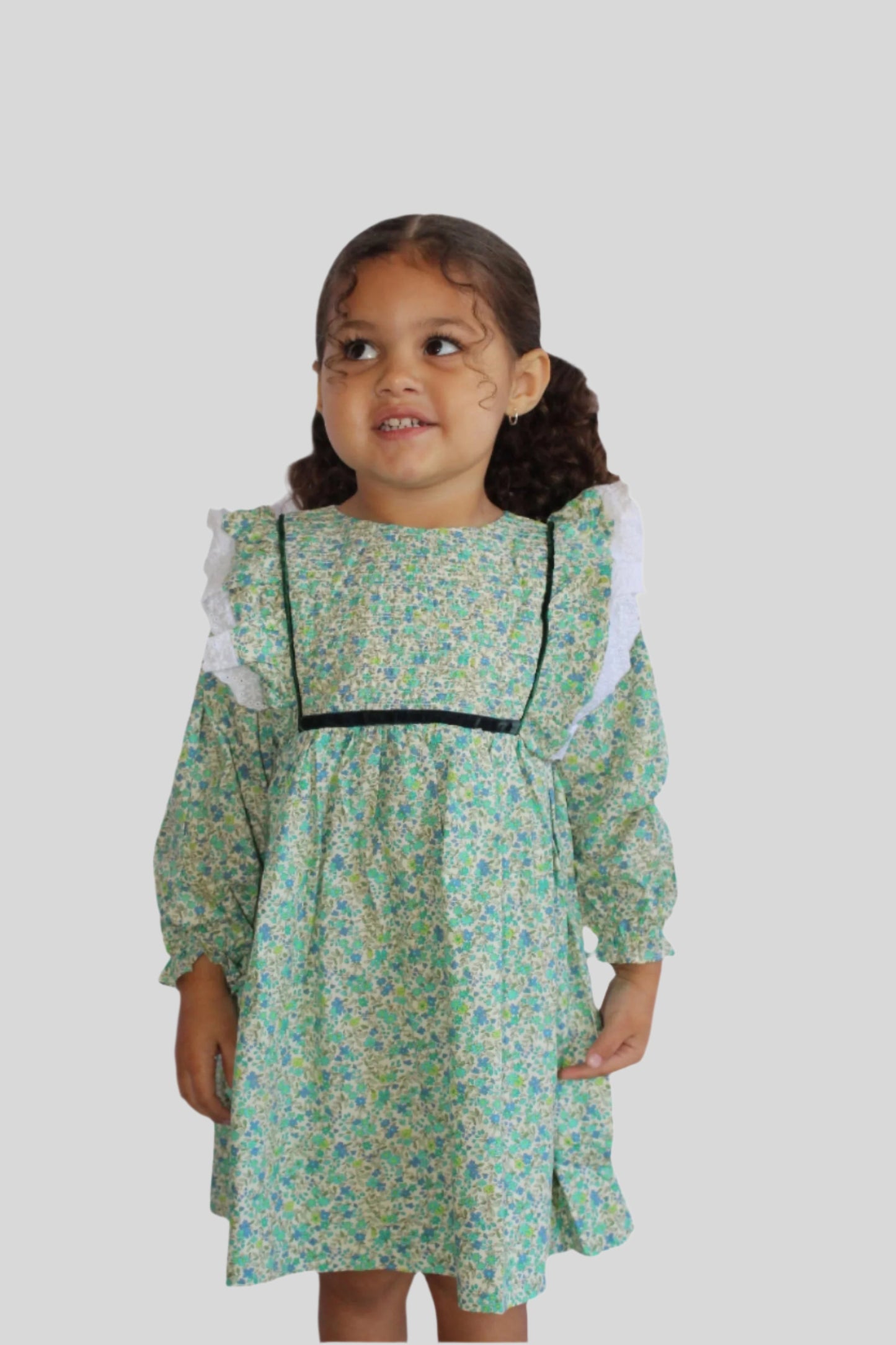 Green Floral Butterfly Chest Dress - Girls