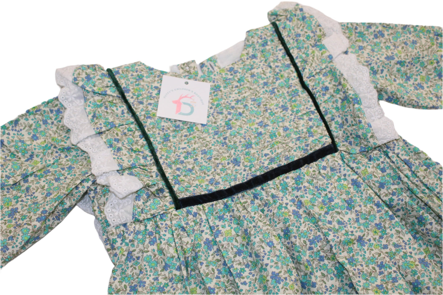 Green Floral Butterfly Chest Dress - Girls